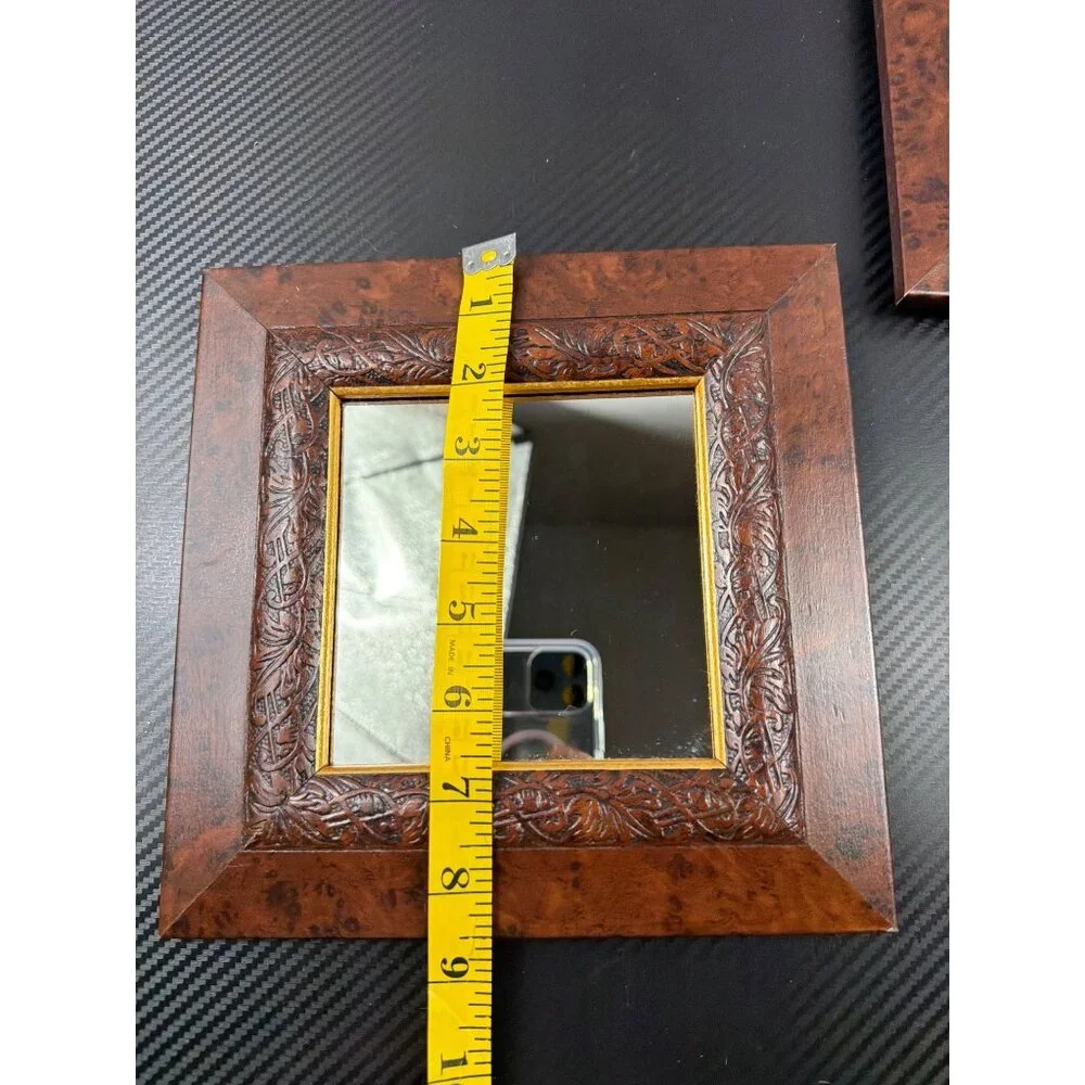 VTG Home Interiors Wood Wall Mirrors Set of 2 Square USA 2002 Tuscan Old World